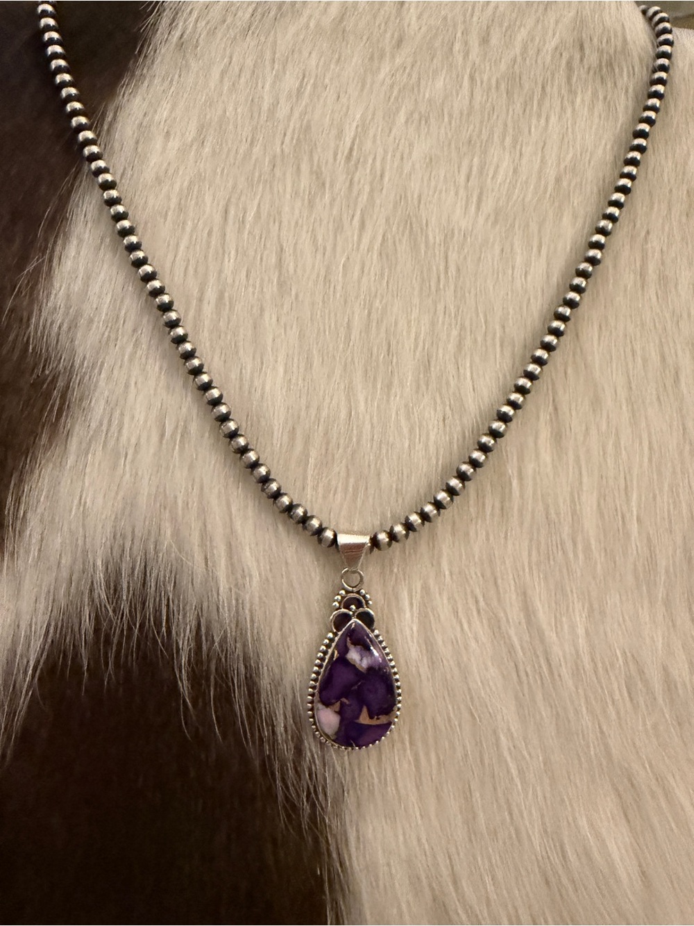 ❤️ Purple White Dahlia Kingman Turquoise Sterling 925 Statement Pendant Unisex - Picture 3 of 12